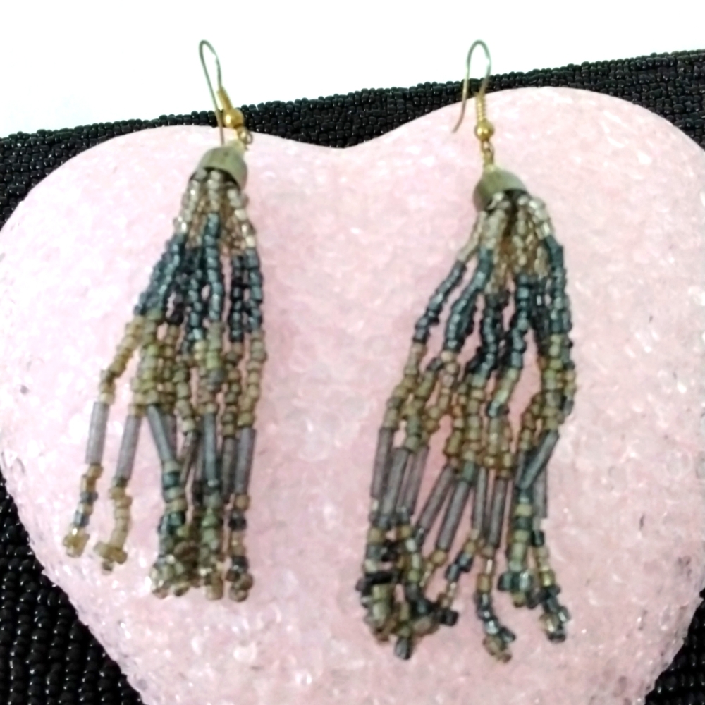 Beaded tassel drop earrings